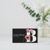 Pink Poppies & Initials Visitenkarte (Stehend Vorderseite)