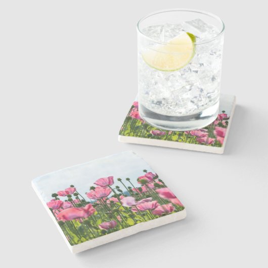 Pink Poppies Steinuntersetzer (Seitenansicht)
