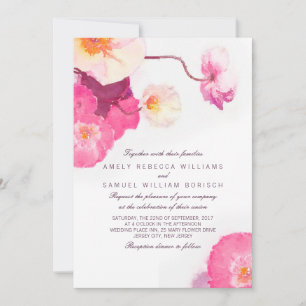 Pink Poppies Watercolor Hochzeit Einladung