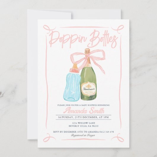 Pink Poppin Flaschen laden CoEd Kinderdusche ein Einladung (Vorderseite)