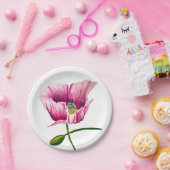 Pink Poppy Aquarell Blume hübsche Kunst Pappteller (Party)