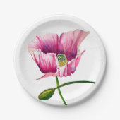 Pink Poppy Aquarell Blume hübsche Kunst Pappteller (Vorderseite)