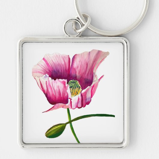 Pink Poppy Aquarell Blume hübsche Kunst Schlüsselanhänger (Vorne)