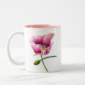Pink Poppy Aquarell Blume hübsche Kunst Zweifarbige Tasse (Links)
