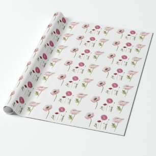 Pink Poppy Blume Blumenmuster in Weiß Geschenkpapier