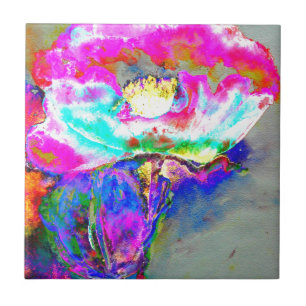 Pink Poppy, Blumenbemalung in Aquarellen Fliese
