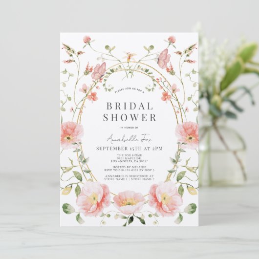 Pink Poppy Butterfly Brautparty Einladung (Stehend Vorderseite)