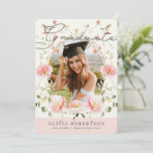 Pink Poppy Floral Foto Abschluss Ankündigung (Stehend Vorderseite)
