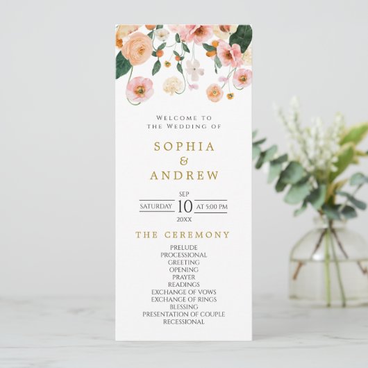 Pink Poppy Floral Hochzeitsprogramme Programm (Stehend Vorderseite)
