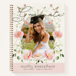 Pink Poppy Floral Photo Graduation Guest Book Notizblock