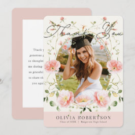 Pink Poppy Floral Photo Graduation Thank You Card Einladung