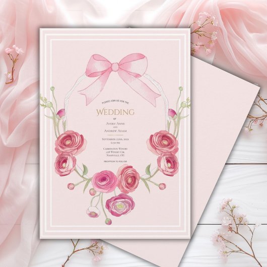 Pink Poppy Floral Vintage Wedding Einladung