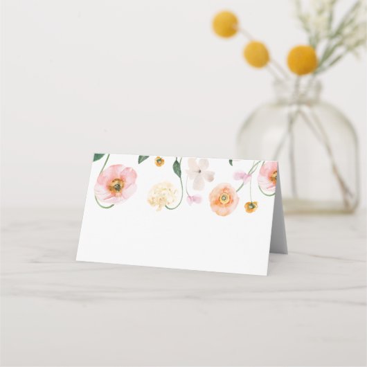Pink Poppy Floral Wedding Platzkarte (Vorderseite)