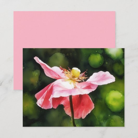 Pink Poppy Flower Floral Art Note Card Set Mitteilungskarte (Vorne/Hinten)