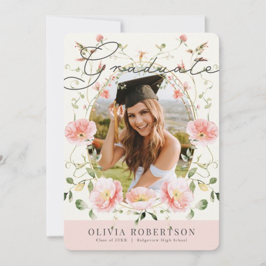 Pink Poppy Foto Abschluss Einladung (Vorderseite)