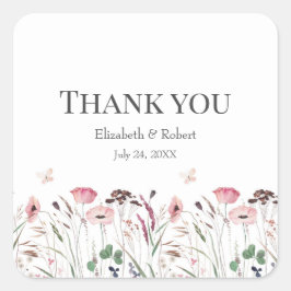Pink Poppy Meadow Wedding Danke Sticker
