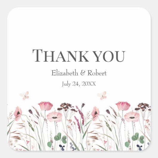 Pink Poppy Meadow Wedding Danke Sticker (Vorderseite)