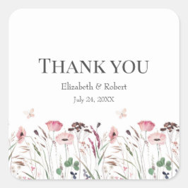 Pink Poppy Meadow Wedding Danke Sticker