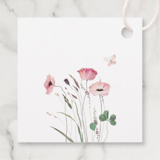 Pink Poppy Meadow Wedding Willkommenstempel Geschenkanhänger (Rückseite)