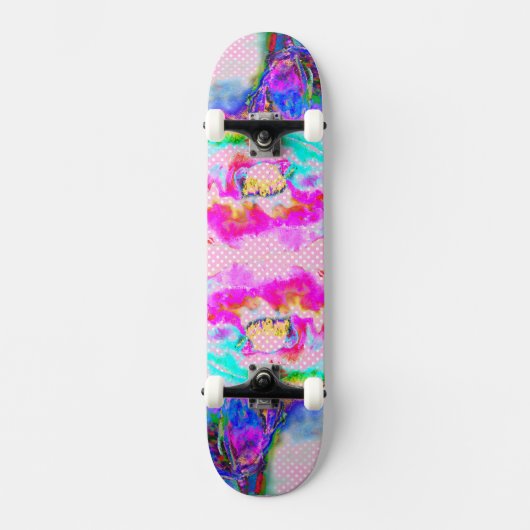 Pink Poppy Rosa und weiße Punkte Skateboard (Vorderseite)