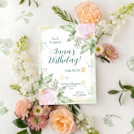 Pink Poppy Watercolor Florals Geburtstag Einladung
