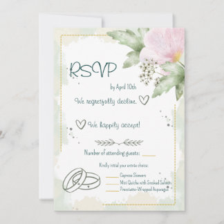Pink Poppy Watercolour Florals RSVP Card Einladung