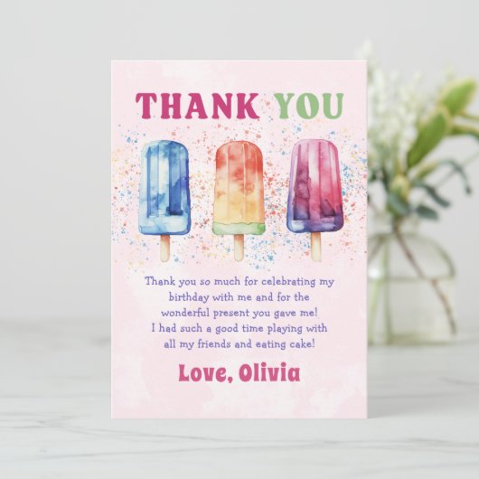 Pink Popsice Ice Cream Girl Danke Karte (Stehend Vorderseite)