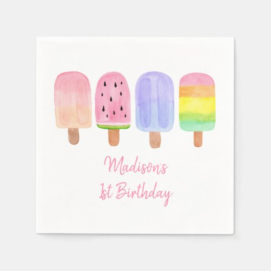 Pink Popsicle Birthday Serviette (Vorderseite)