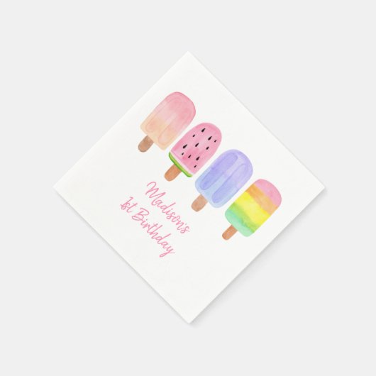 Pink Popsicle Birthday Serviette (Ecke)