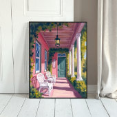 Pink Porch | Botanical Deck Floral Watercolor Poster