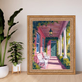 Pink Porch | Botanical Deck Floral Watercolor Poster