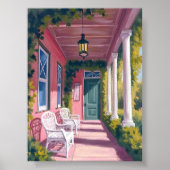 Pink Porch | Botanical Deck Floral Watercolor Poster (Vorne)