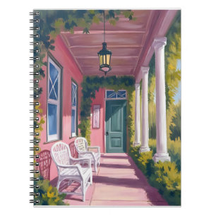 Pink Porch   Botanische Deck-Blumen-Watercolor Notizblock