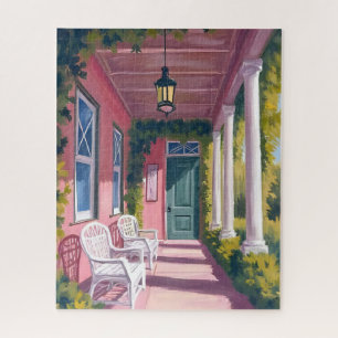 Pink Porch   Botanische Deckblumen Aquarell Puzzle