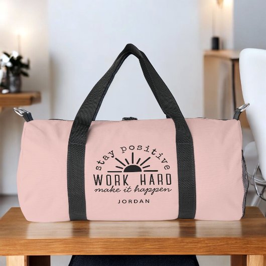 Pink Positive Motivational Quote with Name Duffle Bag
