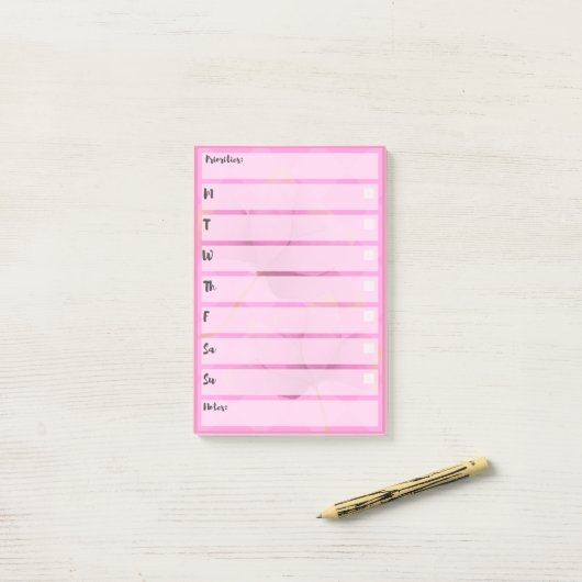 Pink Post-It Note Simple Weekly Planner Post-it Klebezettel (Auf Schreibtisch)