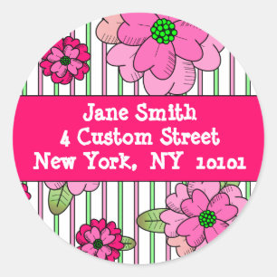 Pink Posy Address Labels Runder Aufkleber