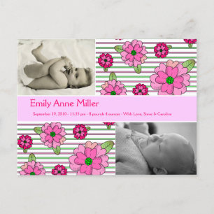 Pink Posy - Baby Girl Ankündigungspostkarte
