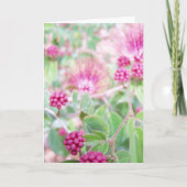 Pink Powder Puff Blume und Green Folies Karte (Vorderseite)