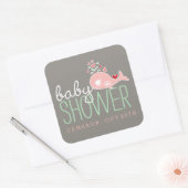 Pink Pregnant Mommy Whale Girl Baby ShowParty Quadratischer Aufkleber (Umschlag)