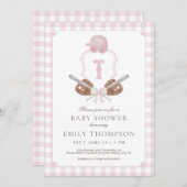 Pink Preppy Baseball Wappen Kinderdusche Einladung (Vorne/Hinten)
