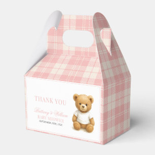 Pink Preppy Bear Elegante Karierte Babydusche Geschenkschachtel