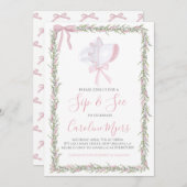 Pink Preppy Bonnet Girl Sip & See Einladung (Vorne/Hinten)