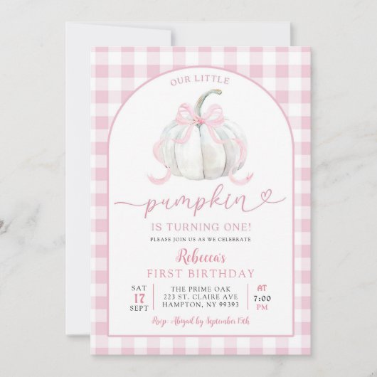 Pink Preppy Bow Arch Pumpkin Birthday Einladung (Vorderseite)