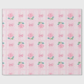 Pink Preppy Coquette Ribbon und Rose Geschenkpapier (Flach)