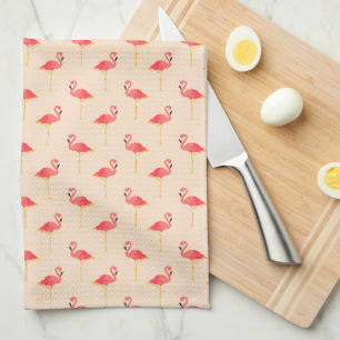 Pink Preppy Flamingos auf Cream Kittuch Geschirrtuch