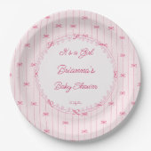 Pink preppy hand drawn baby shower monogrammed pappteller (Vorderseite)