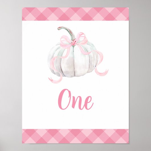 Pink Preppy Pumpkin Birthday Tischnummer Poster (Vorne)