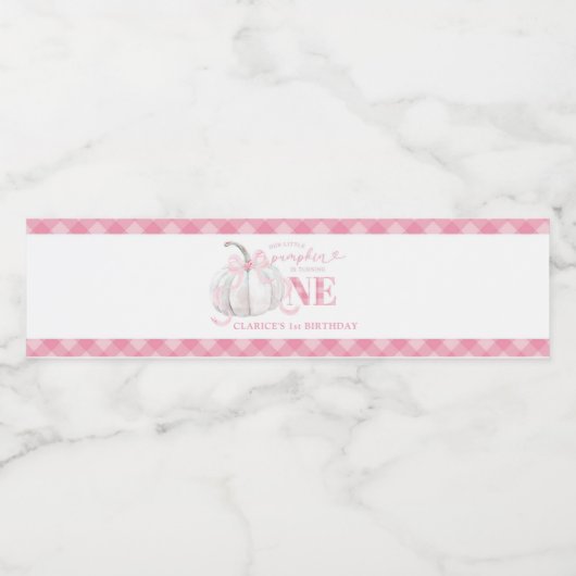 Pink Preppy Pumpkin Birthday Water Flasche Etikett (Einzelnes Label)