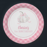 Pink Preppy Pumpkin Erste Geburtstagspulpe Pappteller<br><div class="desc">Pink Preppy Pumpkin Erste Geburtstagspulpe</div>